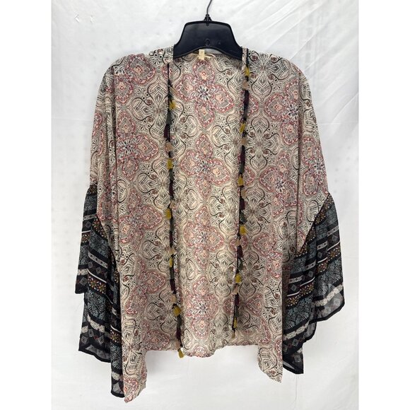 Mystree Boho Floral Kimono Duster Cardigan S/M Open Front Lightweight - Picture 1 of 9